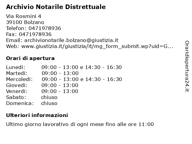 Orari di apertura Archivio Notarile Distrettuale Via Rosmini